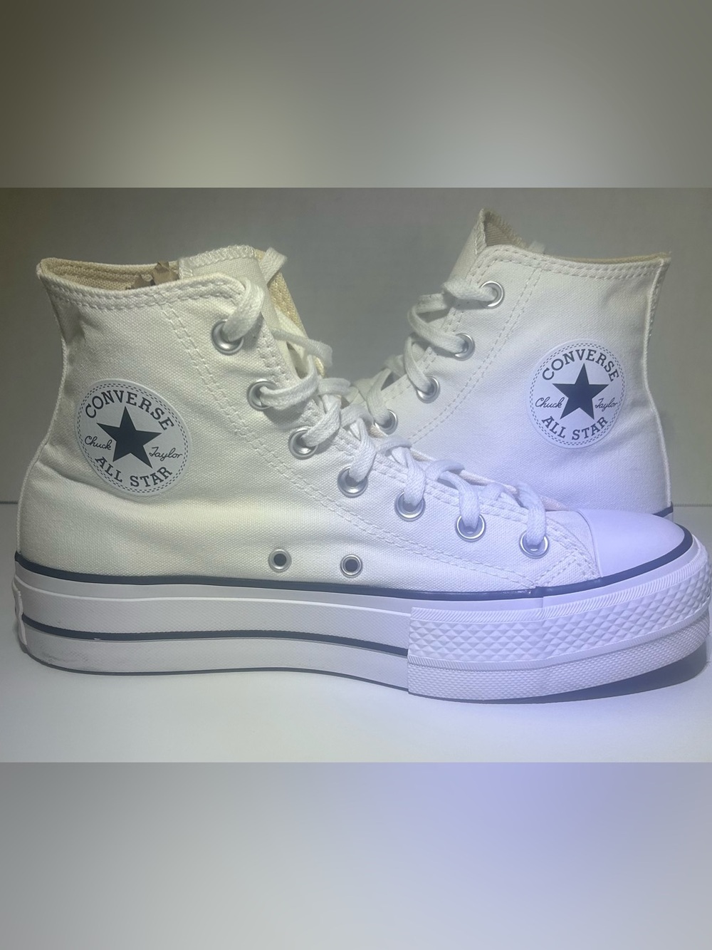 Converse All Star White High Top Platform Sneakers Size 8.5